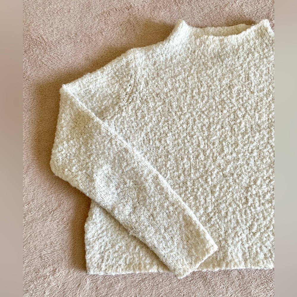 Fuzzy Creamy White Mock-neck Sweater
